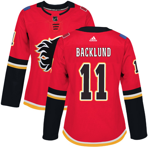 Adidas Calgary Flames 11 Mikael Backlund Red Home Authentic Women Stitched NHL Jersey